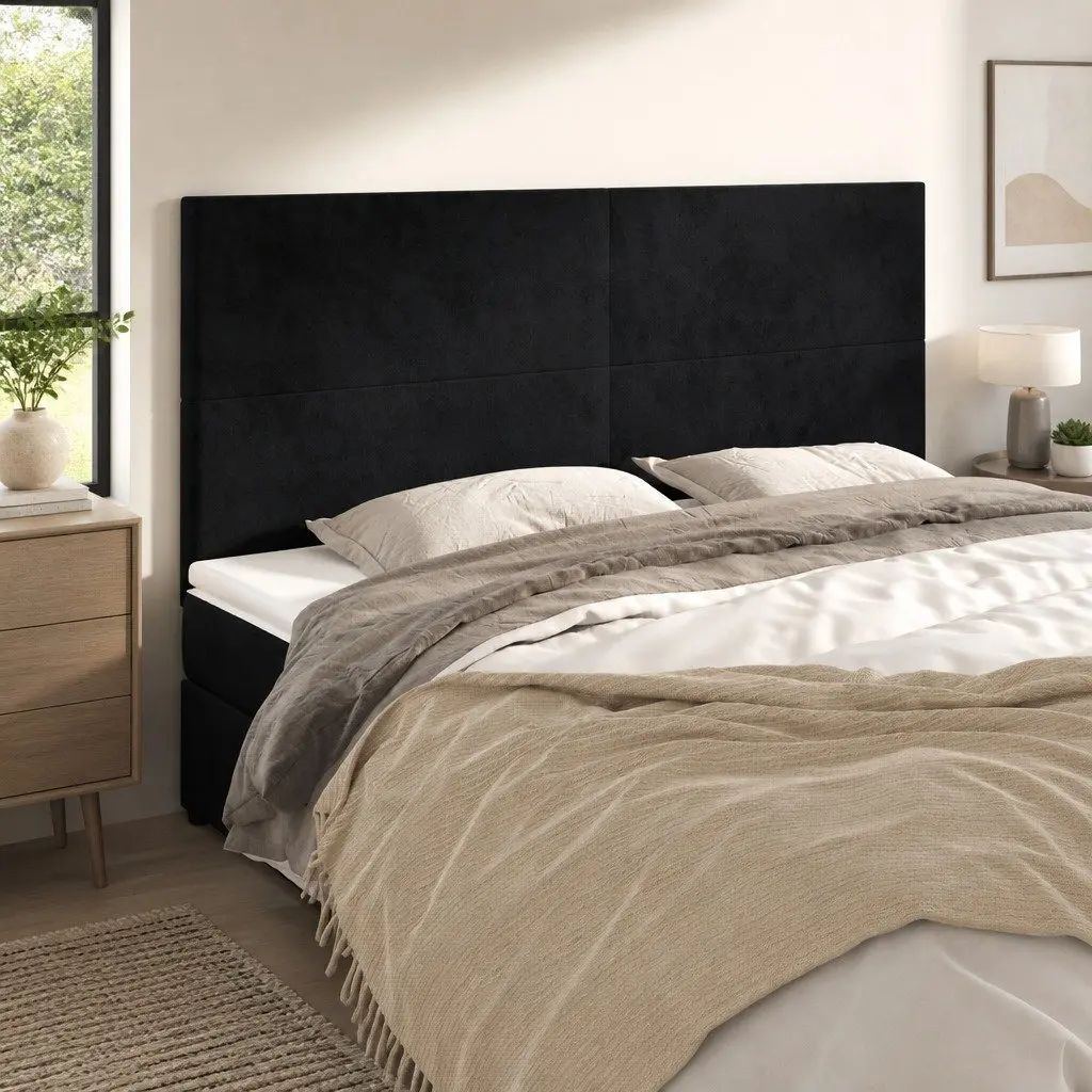Black Velvet Headboard Adjustable Height Bed Frame Backrest Support for Bedroom