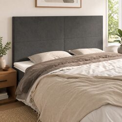 Dark Grey Velvet Headboard with Adjustable Height