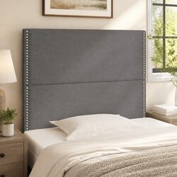 Adjustable Height Grey Upholstered Fabric Headboard