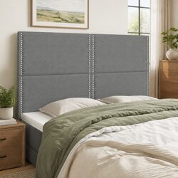 Dark Grey Fabric Upholstered Bed Head with Adjustable Height