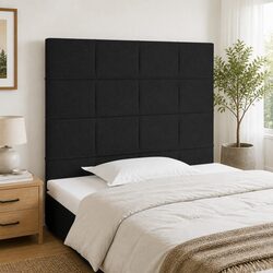 Elegant Black Fabric Headboard with Wooden Legs