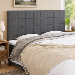 Grey Upholstered Fabric Headboard with Adjustable Height