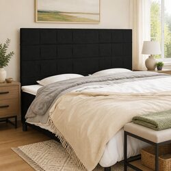 Elegant Black Fabric Headboard 160x5x118/128 cm