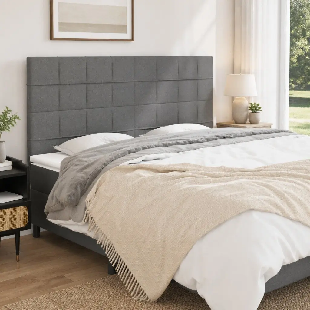 Dark Grey Fabric Headboard with Adjustable Height