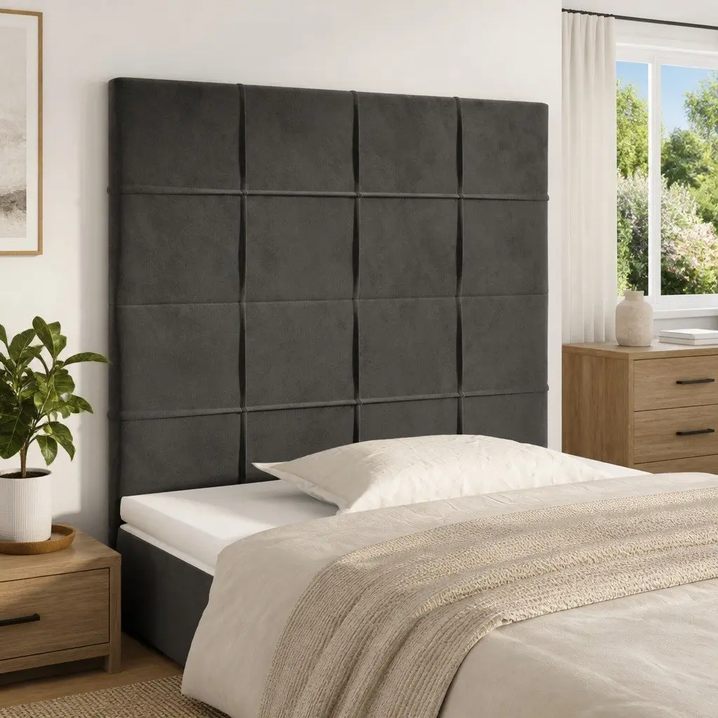 Velvet Headboard Dark Grey Adjustable Height Wooden Legs Bedroom Furniture