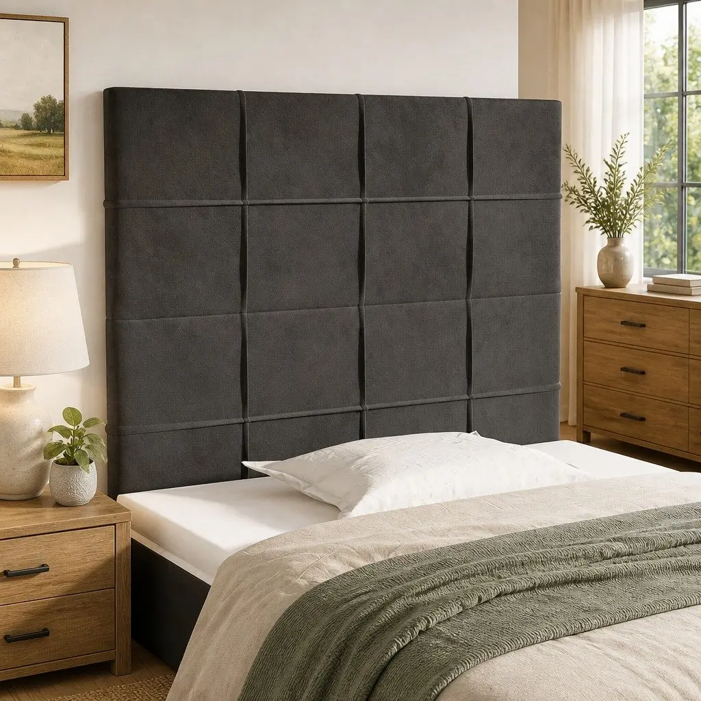 Dark Grey Velvet Headboard with Adjustable Height