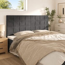 Dark Grey Velvet Headboard with Wooden Legs - 160cm