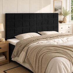 Velvet Black Headboard 200x5x118/128 cm for Beds