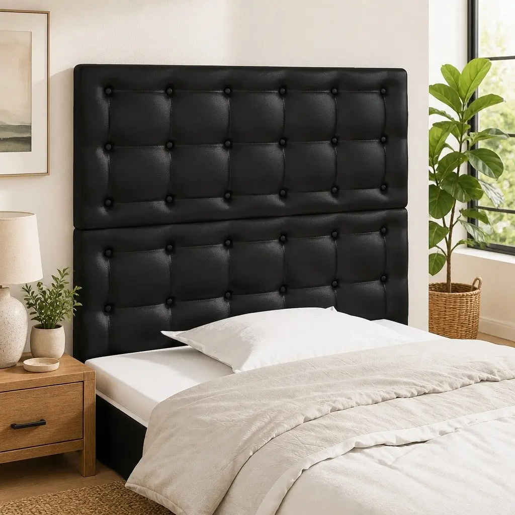 Black Faux Leather Adjustable Height Headboard