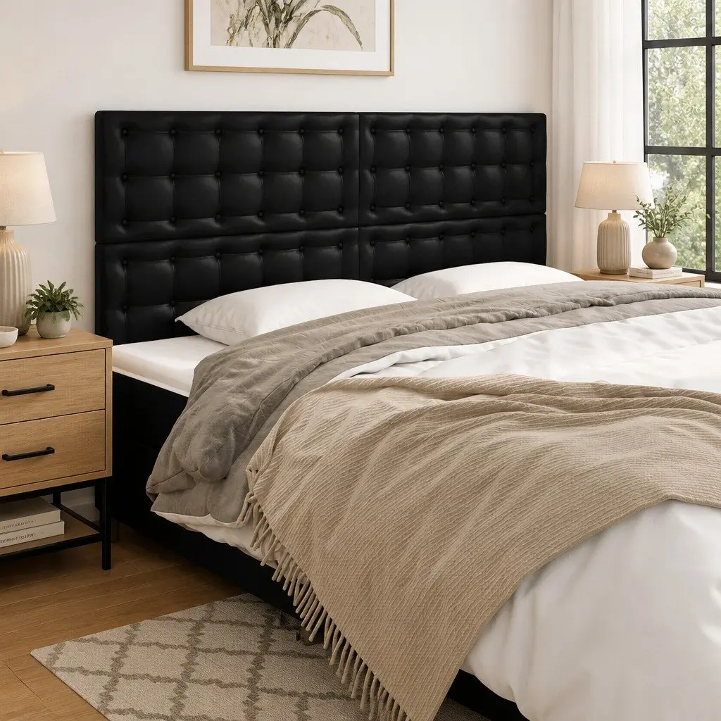 Headboard Black 160cm Faux Leather Adjustable Height Wooden Legs