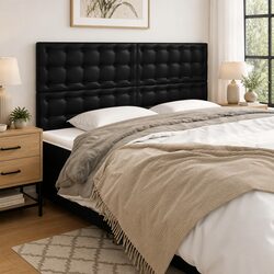 Black Faux Leather Adjustable Headboard 160cm
