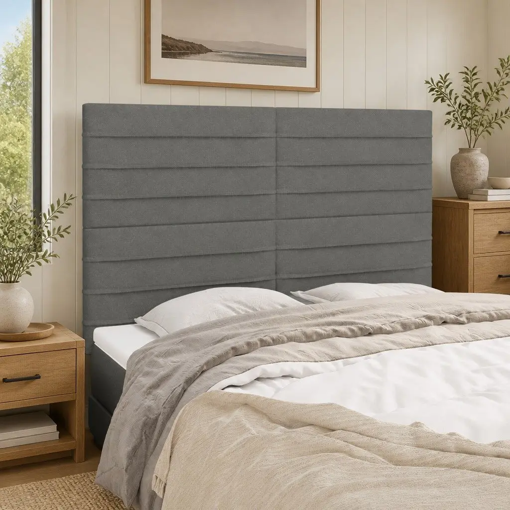 Dark Grey Fabric Headboard with Wooden Legs