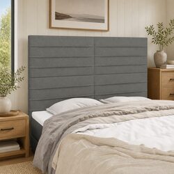 Dark Grey Fabric Headboard with Wooden Legs