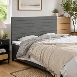 Dark Grey Fabric Headboard 200x5x118/128 cm