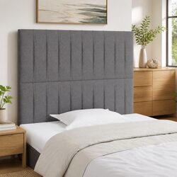 Grey Fabric Headboard with Adjustable Height and Wooden Legs