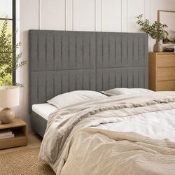 Grey Fabric Headboard with Wooden Legs for Bedroom