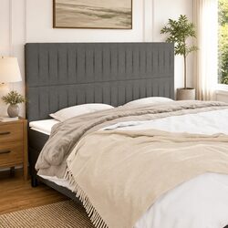 Dark Grey Fabric Headboard with Wooden Legs 200x5x118/128 cm