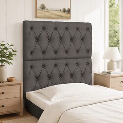 Adjustable Dark Grey Fabric Headboard with Wooden Legs