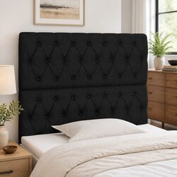 Adjustable Black Fabric Headboard with Wooden Legs