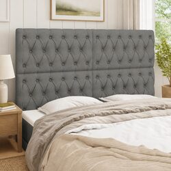 Grey Fabric Headboard with Adjustable Height and Wooden Legs