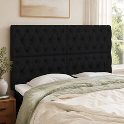 Adjustable Height Black Fabric Headboard with Wooden Legs