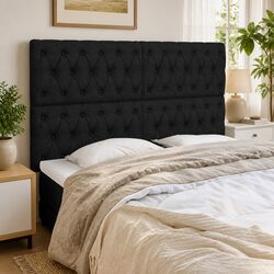Adjustable Height Black Fabric Headboard with Wooden Legs