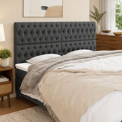 Dark Grey Fabric Headboard 200x7x118/128 cm