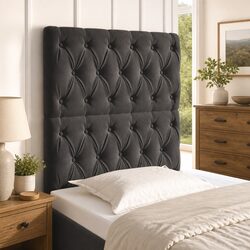 Dark Grey Velvet Headboard with Wooden Legs for Beds