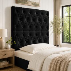 Upholstered Velvet Headboard in Black 80x7x118/128 cm