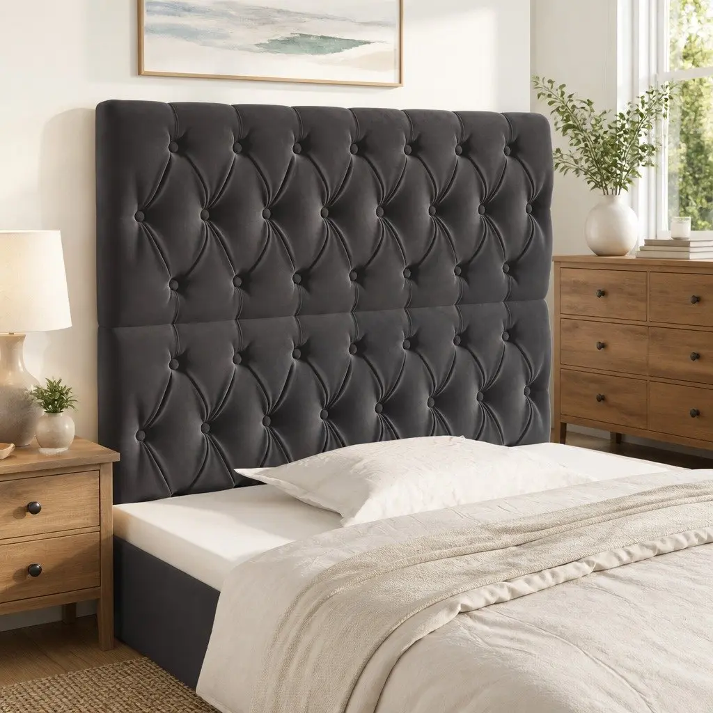 Dark Grey Velvet Headboard with Adjustable Height