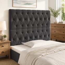 Dark Grey Velvet Headboard with Adjustable Height