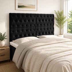 Black Velvet Headboard 160cm Adjustable Height Bed Support