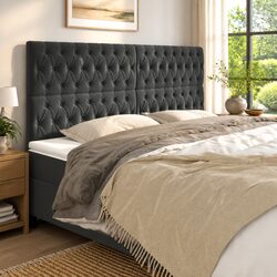 Dark Grey Velvet Upholstered Headboard 200cm