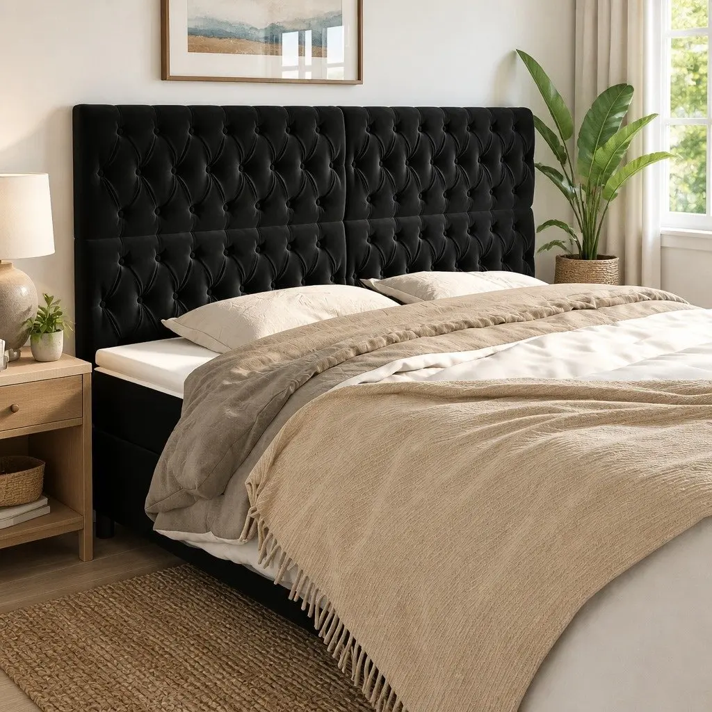 Black Velvet Headboard with Adjustable Height 200cm