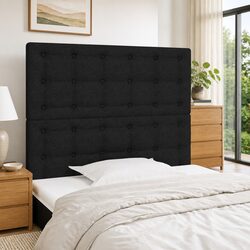 Adjustable Height Black Fabric Bed Headboard with Wooden Legs