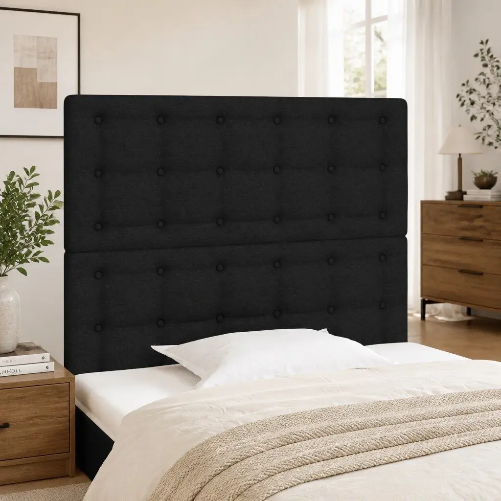 Fabric Headboard Black Adjustable Height Wooden Legs 100 x 5 x 118128 cm