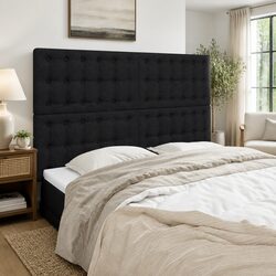Adjustable Black Fabric Headboard with Wooden Legs