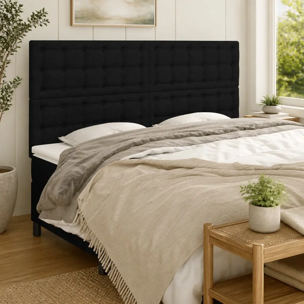 Black Fabric Headboard Adjustable Height Wooden Legs Bedroom Furniture