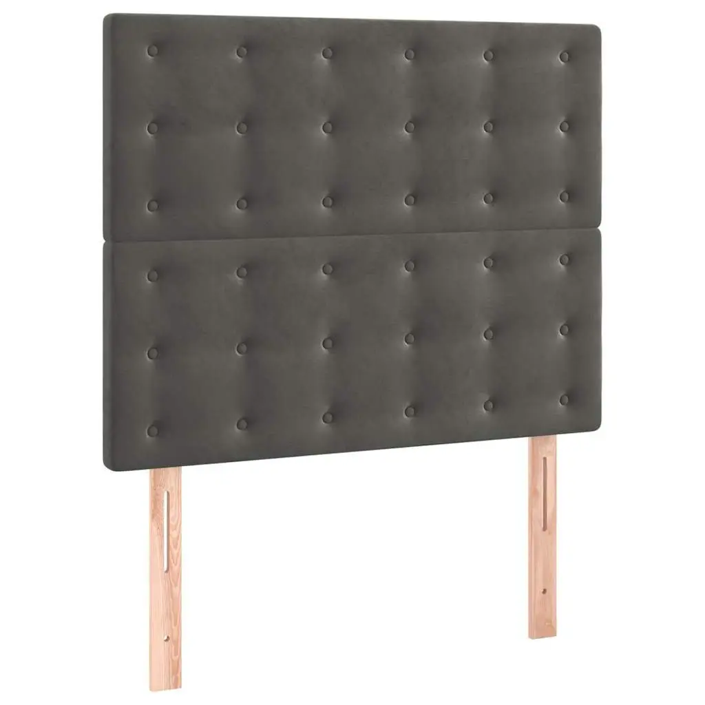 Headboard Adjustable Height Velvet Dark Grey Wooden Legs Bed Support