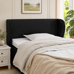 Faux Leather Black Headboard with Ears for Comfort