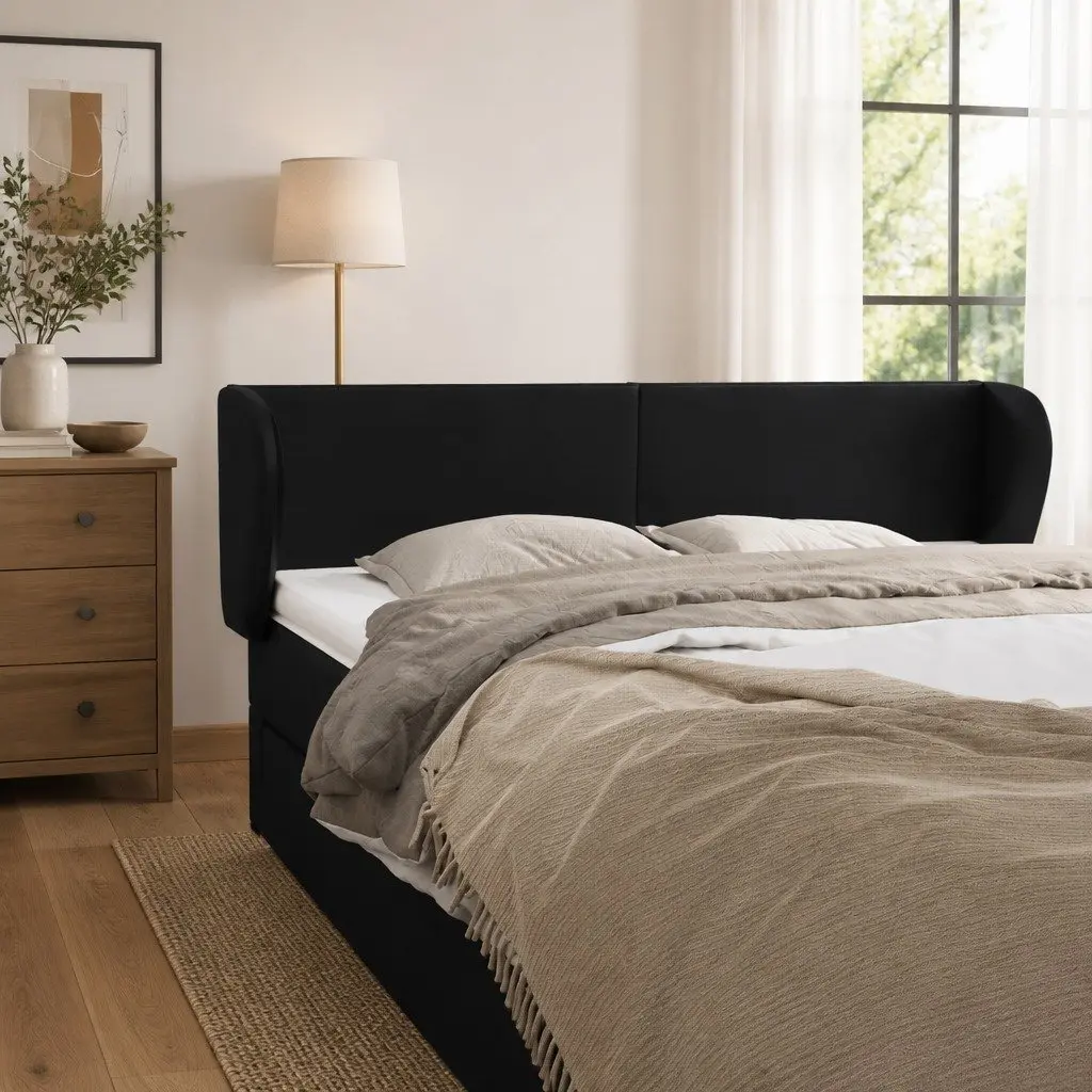 Faux Leather Headboard with Ears 147 cm in Black