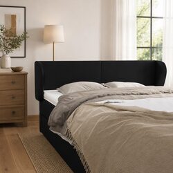 Faux Leather Headboard with Ears 147 cm in Black