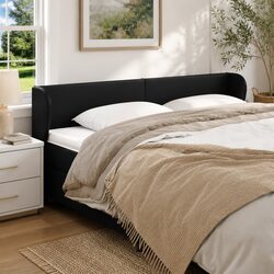 Stylish Black Faux Leather Headboard with Ears 203cm