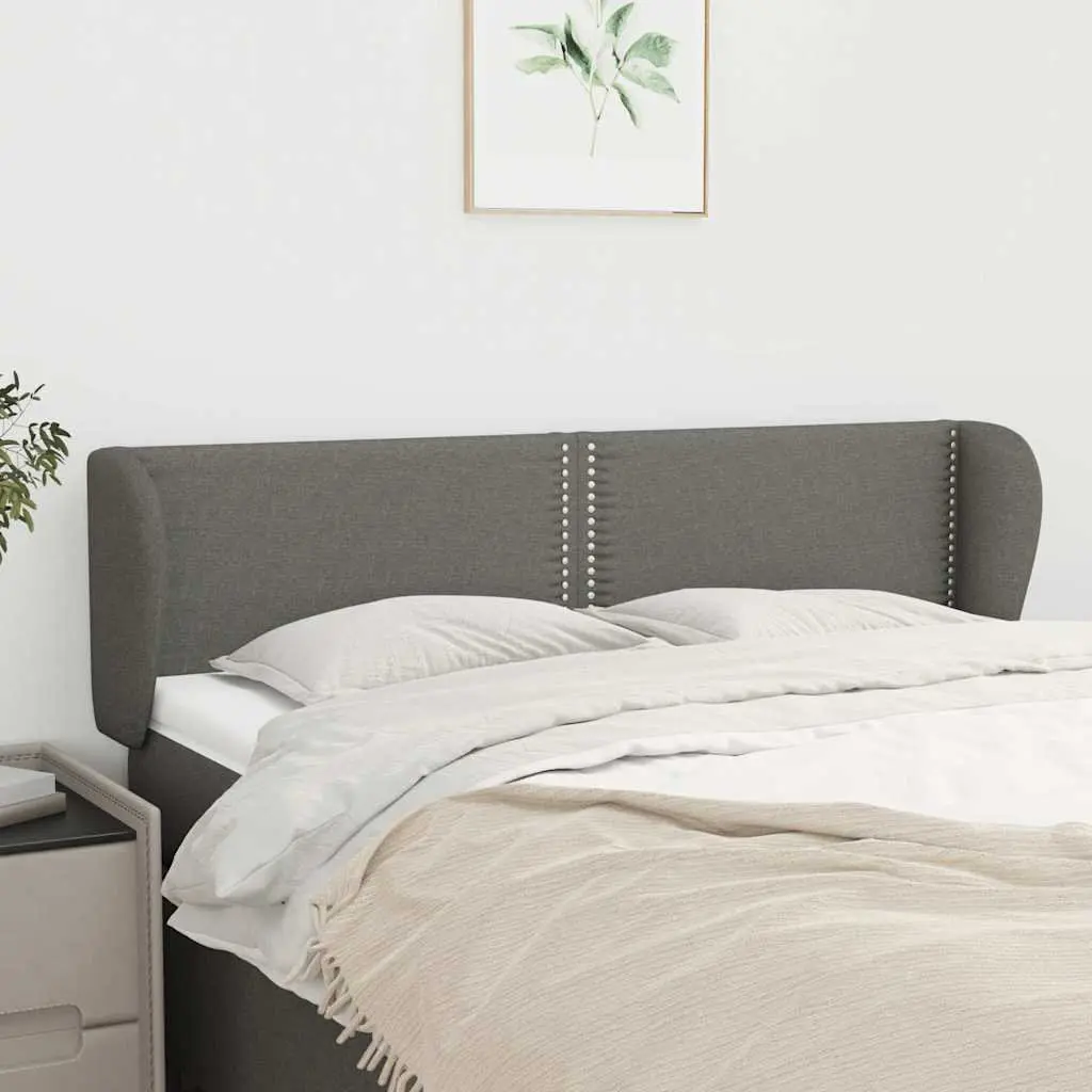 Dark Grey Fabric Headboard with Ears 147cm Adjustable Height Bed Head Support