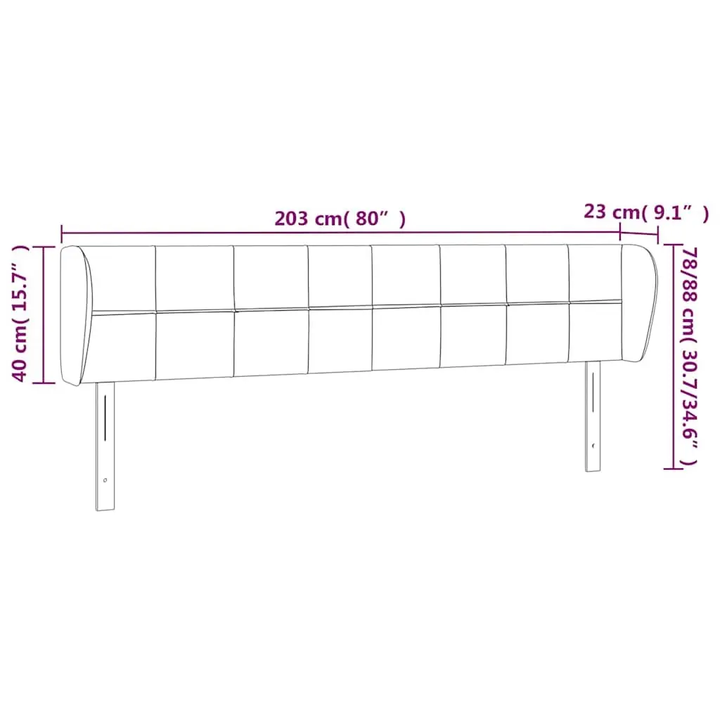 Grey Fabric Headboard with Ears 203 cm Adjustable Height Sturdy Wooden Legs for Bedroom Furniture