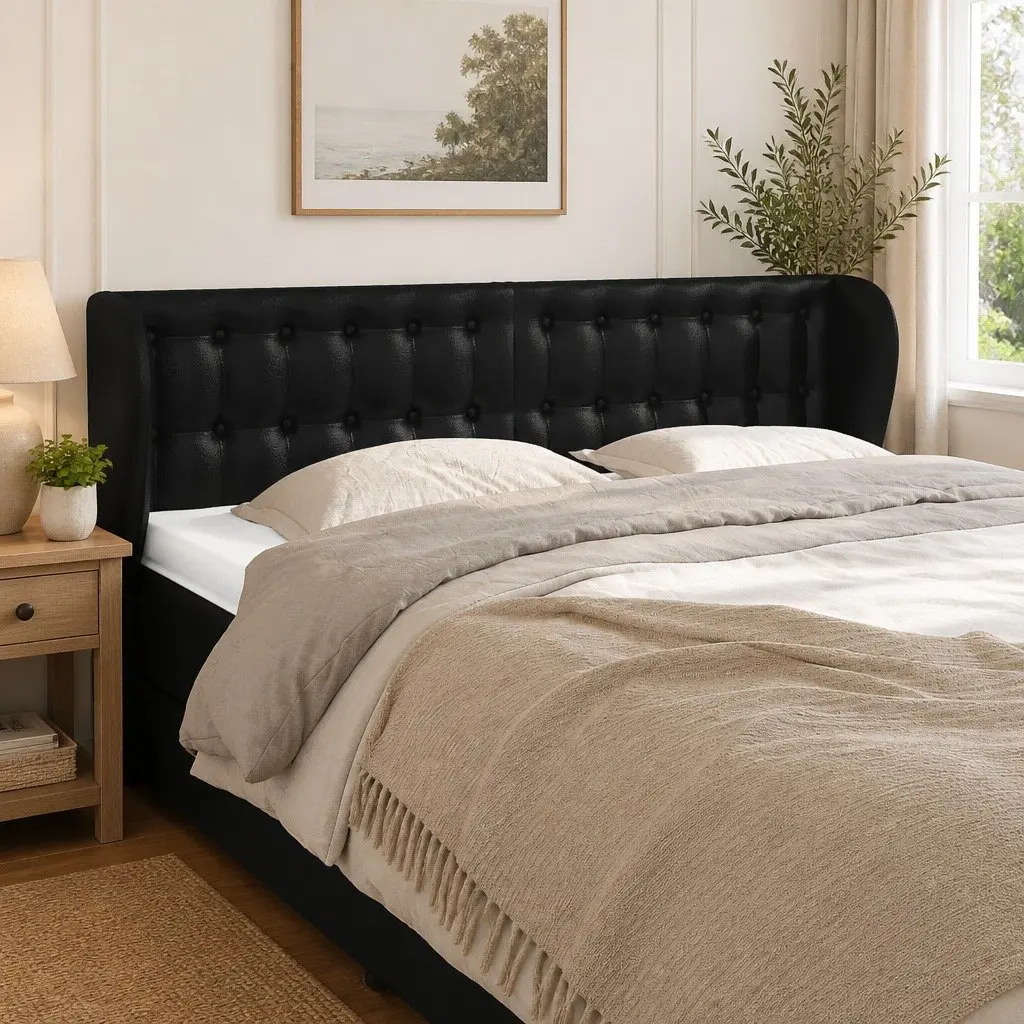 Headboard with Ears Black 147cm Faux Leather
