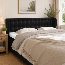 Faux Leather Headboard with Ears 147cm Black
