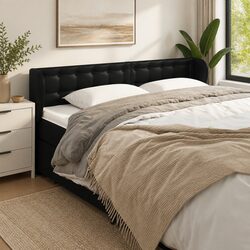 Black Faux Leather Headboard with Ears 163cm