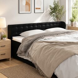 Comfortable Black Faux Leather Headboard with Ears