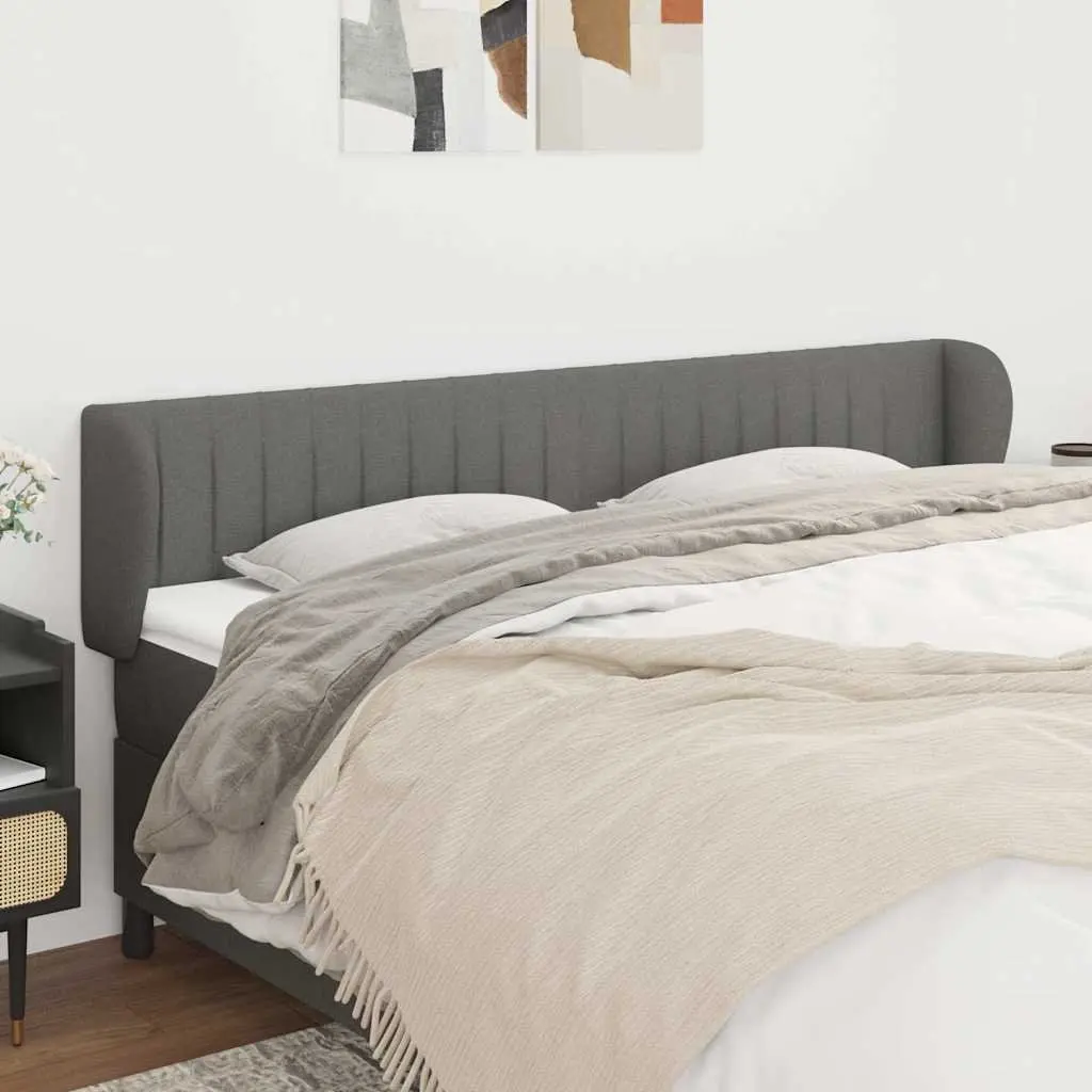 Fabric Headboard Grey Adjustable Height with Ears Wooden Legs 203cm